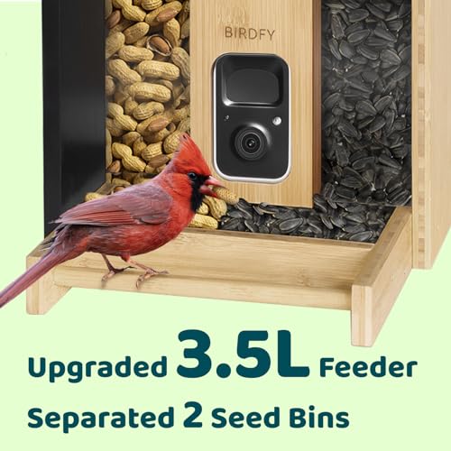 NETVUE Birdfy® AI Smart Bird Feeder Camera Solar Powered, Lifetime AI Identify 6000+ Bird Species & Motion Detection, Eco-friendly & Renewable Upgraded Bamboo Wood Bird Feeder Camera, Ideal Present