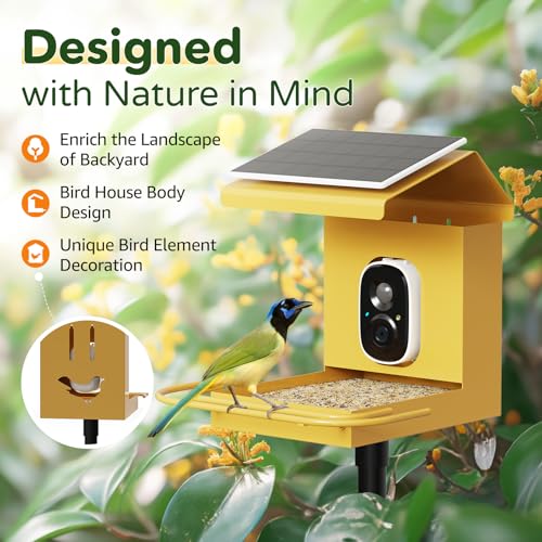 Bilantan BirdHi Mag- Metal Smart Bird Feeder with Camera Solar Powered, Lifetime Free AI Bird Feeder Camera 2.5K Motion Activated, Wireless Live Video Bird Feeder Wireless for Outdoors Pole Mount