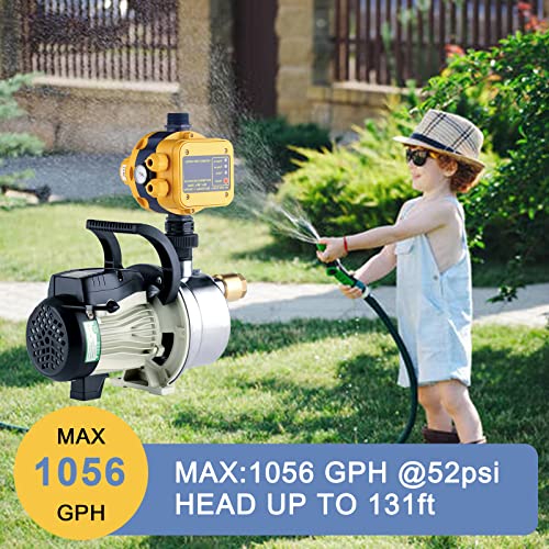TDRSUPER 3/4 HP Shallow Well Pump with Smart Controller, 1056GPH, 110V, Stainless Steel Irrigation pump, Automatic Water Pressure Booster Pump for Home, Garden, Lawn, Sprinkler