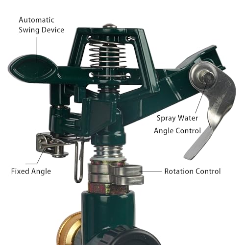 Hourleey 2 Pack Impact Sprinklers for Yard, Adjustable Pulsating Water Sprinkler Head on Step Spike, Zinc Alloy Lawn Sprinkler for 360 Degree Large Area Patio Garden Irrigation