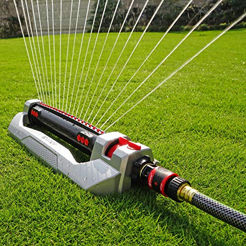 Eden 96216 Heavy Duty Metal 3-Way Oscillating Sprinkler for Large Lawn and Garden W/Quick Connect Starter Set