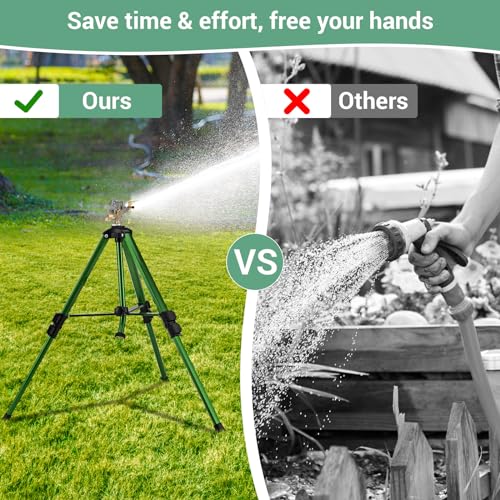 Tripod Sprinklers for Yard, Yumatum Lawn Sprinkler with 360 Degree Large Area Irrigation, Heavy Duty Adjustable Height from 16”-37”, 3/4 Inch Connector Sprinkler for Lawn/Yard/Garden, 1 PACK