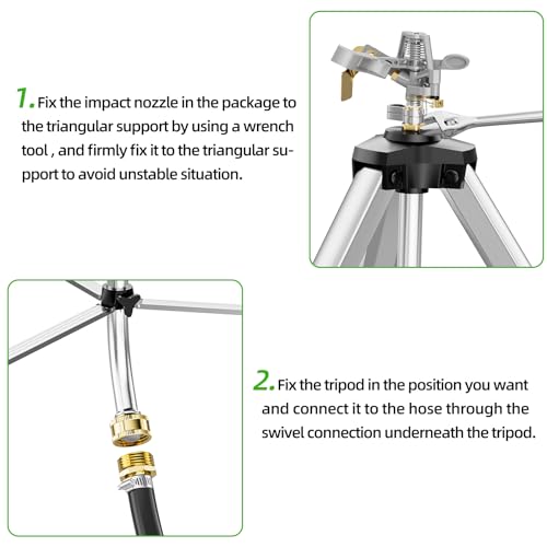 SPECILITE Impact Sprinkler on Tripod Base, 360° Rotating Brass Metal Pulsating Telescoping Sprinkler, 50" Heavy Duty Irrigation for Large Area, Yard, Lawn, Waters up to 90ft, Covering up to 6360sqft