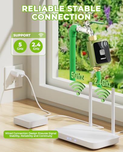 HIRALIY WiFi Water Timer, Smart Hose Timer with WiFi Hub, Support 2.4GHz & 5GHz, Sprinkler Timer for Automatic Irrigation Lawn Sprinkler Garden Watering, Brass Swivel, IP65 Waterproof