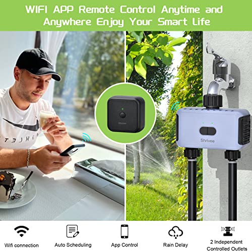 Shrivee WiFi Sprinkler Timer 2 Zone, Smart Water Timer for Garden Hose, Smart Hose Faucet Timer with Bluetooth and App Control, Automatic Irrigation System for Garden, Yards and Lawns (WiFi Version)