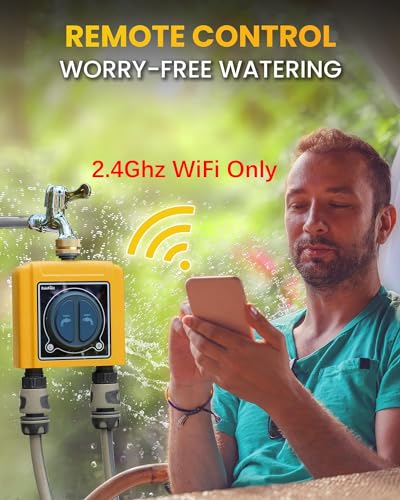 RAINPOINT Sprinkler Timer WiFi Water Timer with Brass Inlet, 2 Outlets Smart Hose Timer,Automatic Irrigation System Controller, APP & Voice Control, Irrigation by Weather/Quantity/Soil Moisture