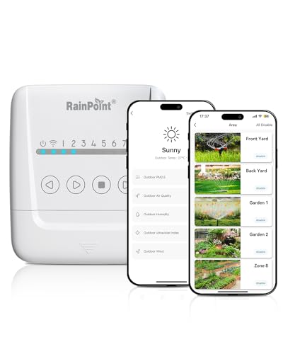 RAINPOINT 8 Zone Smart Sprinkler Controller - Local Weather Intelligence WiFi Sprinkler System Controller, Easy Install APP Control Irrigation System, Sprinkler Timer for Garden Yard
