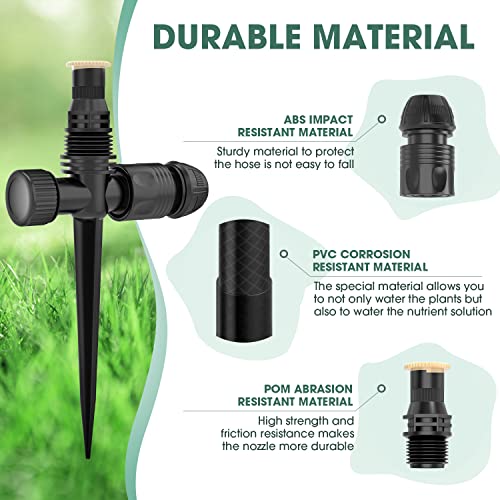 LADER Garden above Ground Sprinkler System Kit for Lawn, 360° Adjustable Irrigation System Garden Lawn Sprinkler, Black Sprinkler with 52.5FT Hose and 8 Pipe Connectors,DIY Plant Watering Set (4 Pcs)