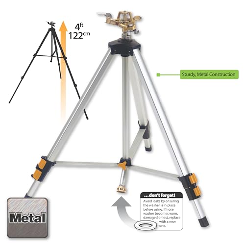 Melnor 65162AMZ Metal Pulsating Sprinkler with Tripod and QuickConnect Set Amazon Bundle, Silver