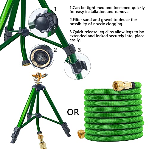 Hourleey Extra Tall Lawn Sprinklers, Tripod Sprinkler with Brass Sprinkler Head for Large Area Garden (2)