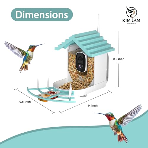 KimLamPro Smart Bird Feeder with Camera -AI 1080p HD Identify Wild Bird Recognition 10,000+ Birds Species - Night Vision Bird Feeder Camera with Solar Power and Live Video – Instan Alert Notification