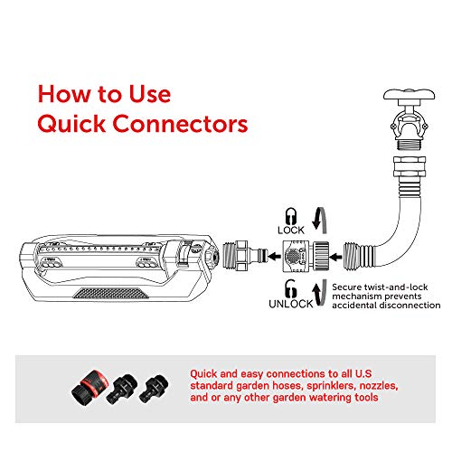 Eden 96216 Heavy Duty Metal 3-Way Oscillating Sprinkler for Large Lawn and Garden W/Quick Connect Starter Set