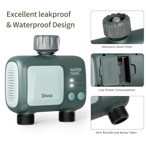 Diivoo WiFi Sprinkler Timer 2 Zone, Smart Water Hose Timer Compatible with Alexa and Google, Remote Control Irrigation Timer, Automatic Manual Watering, Rain Delay, for Garden, Yards and Lawns