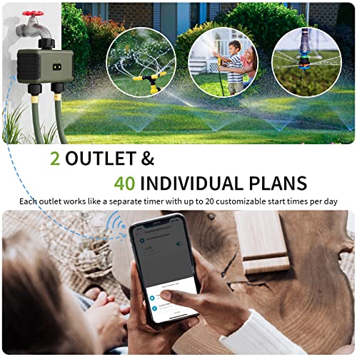 Bluetooth Sprinkler Timer 2 Zone, Diivoo Smart Water Timer for Garden Hose Up to 40 Separate Programmable Schedules, Rain Delay, Manual Watering, Working Range is 49.2ft, for Yard Lawn, Pool Filling