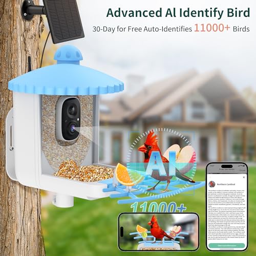 Twesync Smart Bird Feeder with Camera Solar Powered, 1080P HD AI Identify Wild Bird Feeder Camera 5000mAh, Auto Capture Bird Videos & Instant Notifications, Ideal Gift for Bird Lover