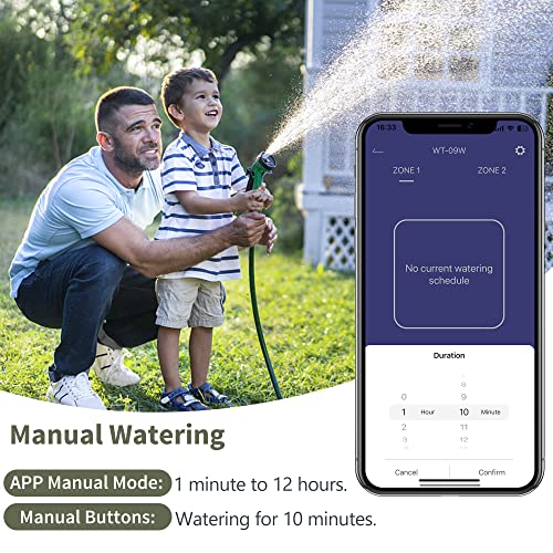 WiFi Sprinkler Timer 2 Zone, Diivoo Programmable Water Hose Timer 2 Outlet for Garden, Automatic Irrigation Timer IP54 with Rain Delay/Manual/Auto Mode, Outdoor Hose Timer Controller for Lawn, Yard