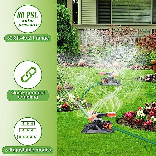 WOVUU Lawn Sprinkler,Upgrade Garden Sprinkler Automatic 360 Degree Rotating Irrigation Grass Water Sprinkler System, Garden Hose Sprinkler for Yard/Built in 36 Units Angle Spray Nozzles-1Pack(Orange)