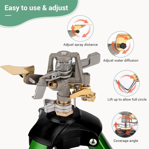 Tripod Sprinklers for Yard, Yumatum Lawn Sprinkler with 360 Degree Large Area Irrigation, Heavy Duty Adjustable Height from 16”-37”, 3/4 Inch Connector Sprinkler for Lawn/Yard/Garden, 1 PACK