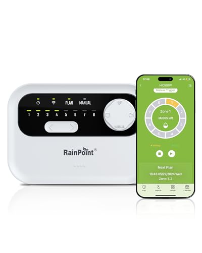 RAINPOINT 8 Zone Smart Sprinkler Controller - Local Weather-Based WiFi Sprinkler System, Easy Install APP Control Irrigation System Controller, Water Timer Controller for Yard lawn
