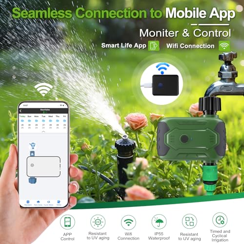 Sprinkler Timer for Garden Hose, Edicc Smart Hose Timer for Watering, APP Control, Weather-Based Automatic Rain Delay, Single Outlet Water Timer for Outdoor Hose, Lawn, Yard