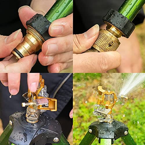 Hourleey Extra Tall Lawn Sprinklers, Tripod Sprinkler with Brass Sprinkler Head for Large Area Garden (2)