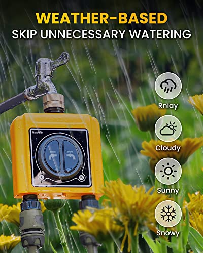 RAINPOINT Sprinkler Timer WiFi Water Timer with Brass Inlet, 2 Outlets Smart Hose Timer,Automatic Irrigation System Controller, APP & Voice Control, Irrigation by Weather/Quantity/Soil Moisture