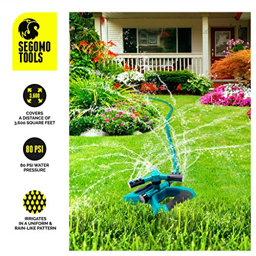 Segomo Tools 2 Pack 360 Degree Automatic Rotating Garden Sprinkler | Lawn Sprinkler | Yard Sprinkler | Lawn Watering Sprinkler | Sprinklers for Yard | Rotating Sprinklers for Yard