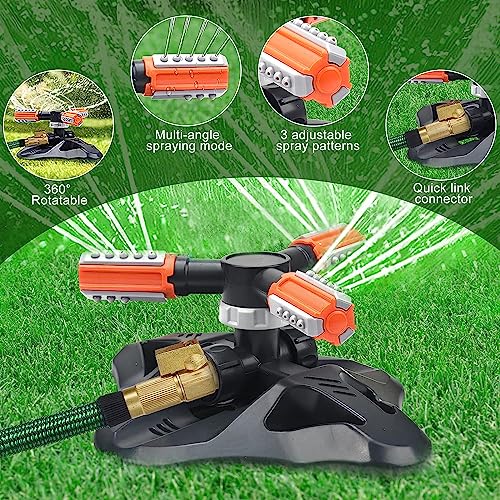 WOVUU Lawn Sprinkler,Upgrade Garden Sprinkler Automatic 360 Degree Rotating Irrigation Grass Water Sprinkler System, Garden Hose Sprinkler for Yard/Built in 36 Units Angle Spray Nozzles-1Pack(Orange)