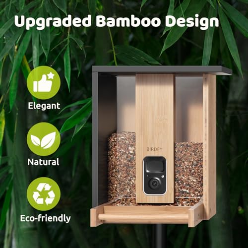 NETVUE Birdfy® AI Smart Bird Feeder Camera Solar Powered, Lifetime AI Identify 6000+ Bird Species & Motion Detection, Eco-friendly & Renewable Upgraded Bamboo Wood Bird Feeder Camera, Ideal Present