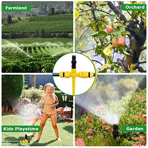 GEJRIO Garden above Ground Sprinkler System Kit for Lawn, 360° Adjustable Irrigation System, Lawn & Garden Sprinklers Watering System with 52.5FT Hose and 8 Pipe Connectors