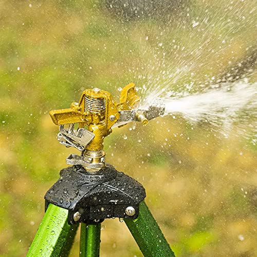 Hourleey Extra Tall Lawn Sprinklers, Tripod Sprinkler with Brass Sprinkler Head for Large Area Garden (2)