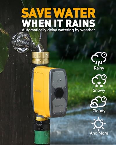 RAINPOINT WiFi Water Timer, Smart Sprinkler Timer Hose Timer WiFi Irrigation Controller, Smart Sprinkler System Valve, APP & Voice Control, Weather-Based Automatic Rain Delay, Brass Inlet & Outlet