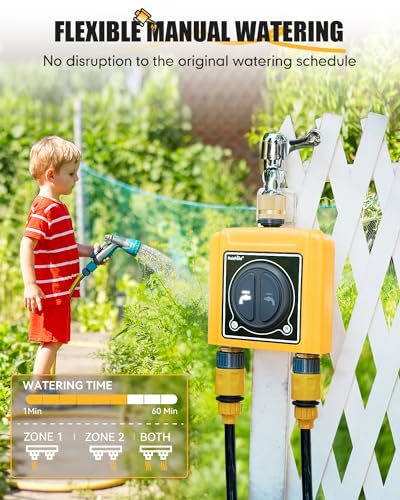 RAINPOINT WiFi Water Timer with Brass Inlet & Outlet，2 Zone WiFi Hose Timer for Lawn,WiFi Sprinkler Controller via APP/Voice Control,Automatic Watering System by Time/Weather/Quantity/Soil Moisture