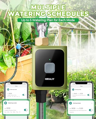 HIRALIY WiFi Water Timer, Smart Hose Timer with WiFi Hub, Support 2.4GHz & 5GHz, Sprinkler Timer for Automatic Irrigation Lawn Sprinkler Garden Watering, Brass Swivel, IP65 Waterproof