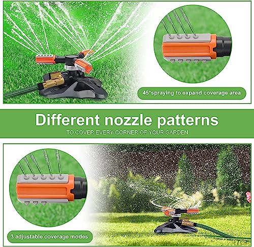WOVUU Lawn Sprinkler,Upgrade Garden Sprinkler Automatic 360 Degree Rotating Irrigation Grass Water Sprinkler System, Garden Hose Sprinkler for Yard/Built in 36 Units Angle Spray Nozzles-1Pack(Orange)