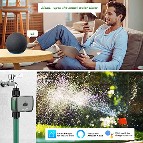 AnseTo Sprinkler Timer WiFi Water Timer for Garden/Lawn,Irrigation Hose Timer with WiFi Hub Remote Control Irrigation System Compatible with Alexa and Google Home with Two Irrigation Modes/Rain Delay