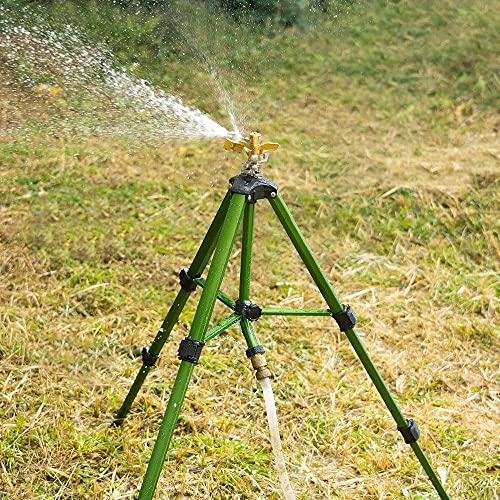 Hourleey Extra Tall Lawn Sprinklers, Tripod Sprinkler with Brass Sprinkler Head for Large Area Garden (2)