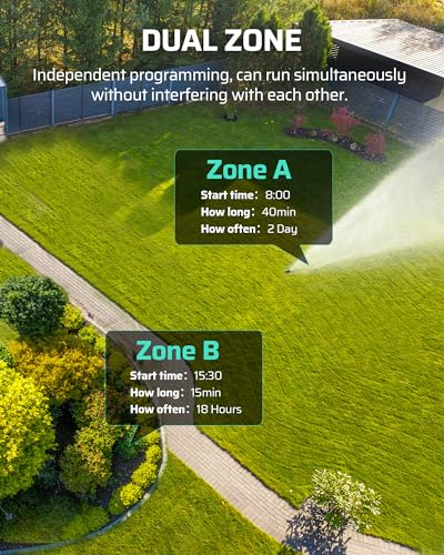 DEWENWILS WiFi Sprinkler Timer 2 Zone, Water Timer for Garden Hose 2 Outlets Smart Hose Timer, Automatic Irrigation System, APP Control, Rain Delay & Manual Watering, for Yard Lawn Plant