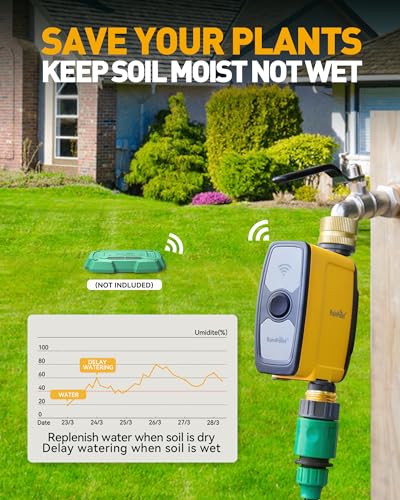 RAINPOINT WiFi Water Timer, Smart Sprinkler Timer Hose Timer WiFi Irrigation Controller, Smart Sprinkler System Valve, APP & Voice Control, Weather-Based Automatic Rain Delay, Brass Inlet & Outlet