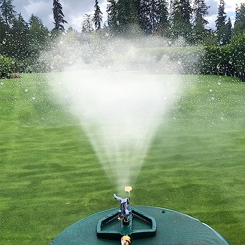 Hourleey Pulsating Impact Sprinkler with Metal Base, Heavy Duty Circular Zinc Alloy Sprinkler with Sprinkler Head, Garden Hose Sprinklers System for Large Area Lawn Yard Garden