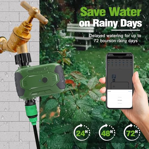 Sprinkler Timer for Garden Hose, Edicc Smart Hose Timer for Watering, APP Control, Weather-Based Automatic Rain Delay, Single Outlet Water Timer for Outdoor Hose, Lawn, Yard