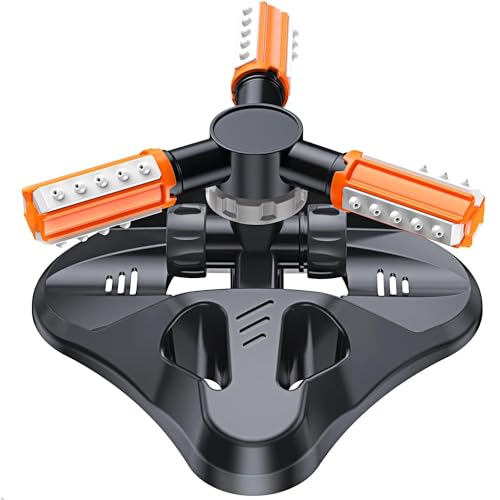 WOVUU Lawn Sprinkler,Upgrade Garden Sprinkler Automatic 360 Degree Rotating Irrigation Grass Water Sprinkler System, Garden Hose Sprinkler for Yard/Built in 36 Units Angle Spray Nozzles-1Pack(Orange)