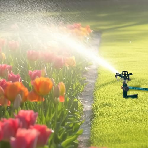 Hourleey 2 Pack Impact Sprinklers for Yard, Adjustable Pulsating Water Sprinkler Head on Step Spike, Zinc Alloy Lawn Sprinkler for 360 Degree Large Area Patio Garden Irrigation