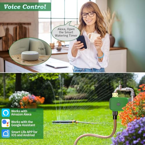 Sprinkler Timer, WiFi Water Timer for Garden Hose, Programmable Automatic Smart Hose Timer Irrigation Timer with Hub, APP Control Smart Watering System for Lawns Yard Compatible with Alexa Google