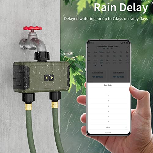 Bluetooth Sprinkler Timer 2 Zone, Diivoo Smart Water Timer for Garden Hose Up to 40 Separate Programmable Schedules, Rain Delay, Manual Watering, Working Range is 49.2ft, for Yard Lawn, Pool Filling