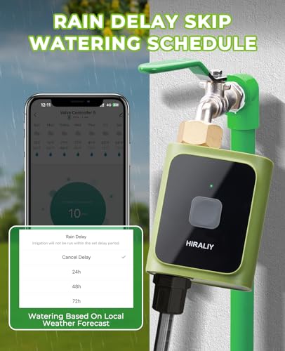HIRALIY WiFi Water Timer, Smart Hose Timer with WiFi Hub, Support 2.4GHz & 5GHz, Sprinkler Timer for Automatic Irrigation Lawn Sprinkler Garden Watering, Brass Swivel, IP65 Waterproof