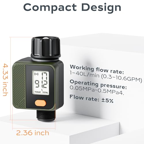 Diivoo WiFi Water Flow Meter, Smart Water Meter for Garden Hose with Usage Warning, ±5 High Accuracy and IP55 Waterproof, Measure Gallon/Liter Consumption for RV Water Tank Filling, Lawn Sprinkler 2PK