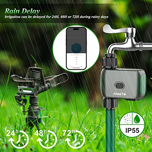 AnseTo Sprinkler Timer WiFi Water Timer for Garden/Lawn,Irrigation Hose Timer with WiFi Hub Remote Control Irrigation System Compatible with Alexa and Google Home with Two Irrigation Modes/Rain Delay