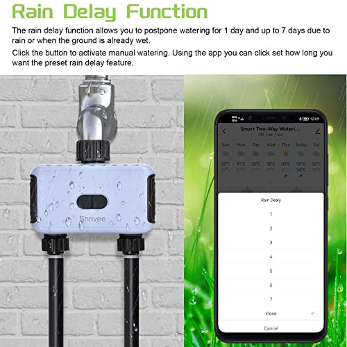 Shrivee WiFi Sprinkler Timer 2 Zone, Smart Water Timer for Garden Hose, Smart Hose Faucet Timer with Bluetooth and App Control, Automatic Irrigation System for Garden, Yards and Lawns (WiFi Version)