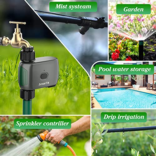 AnseTo Sprinkler Timer WiFi Water Timer for Garden/Lawn,Irrigation Hose Timer with WiFi Hub Remote Control Irrigation System Compatible with Alexa and Google Home with Two Irrigation Modes/Rain Delay